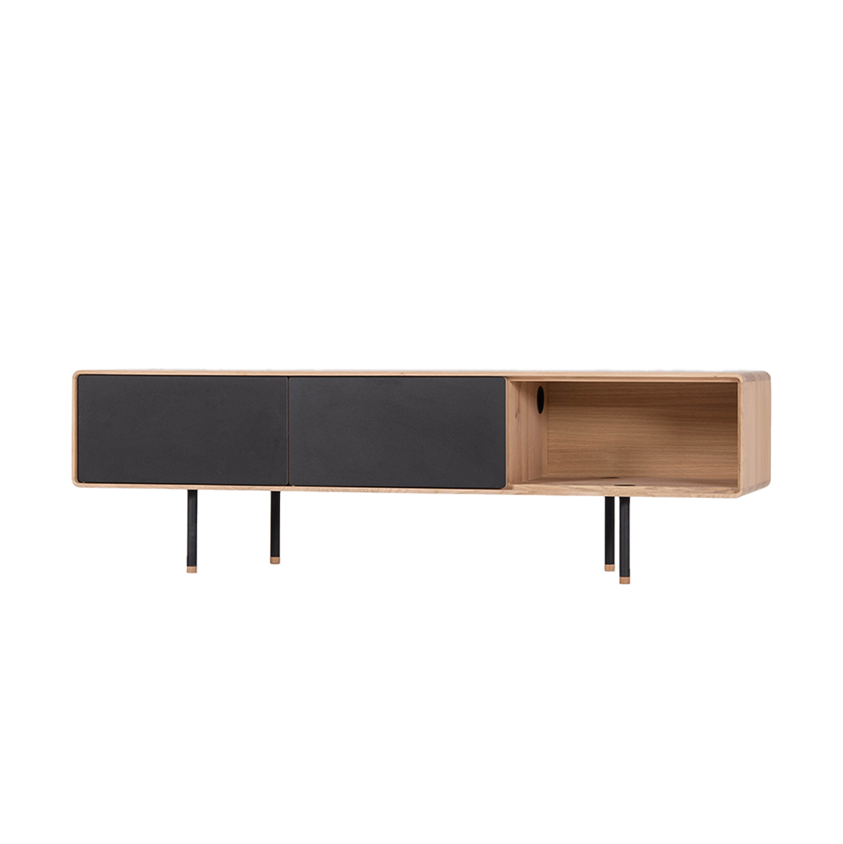 Gazzda Fina lowboard houten tv meubel whitewash - met nero linoleum - 160 x 45 cm