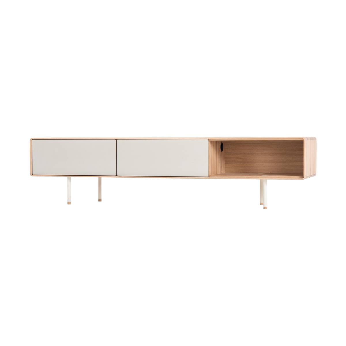 Gazzda Fina lowboard houten tv meubel whitewash - met mushroom linoleum - 160 x 45 cm