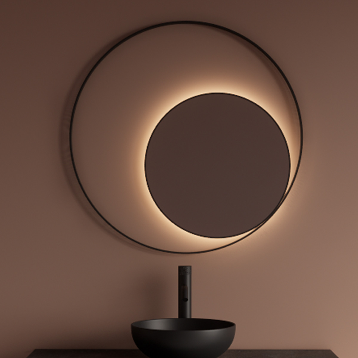 Gliss Design Kosmos spiegel rond met cirkel 80cm mat zwart met handsensor