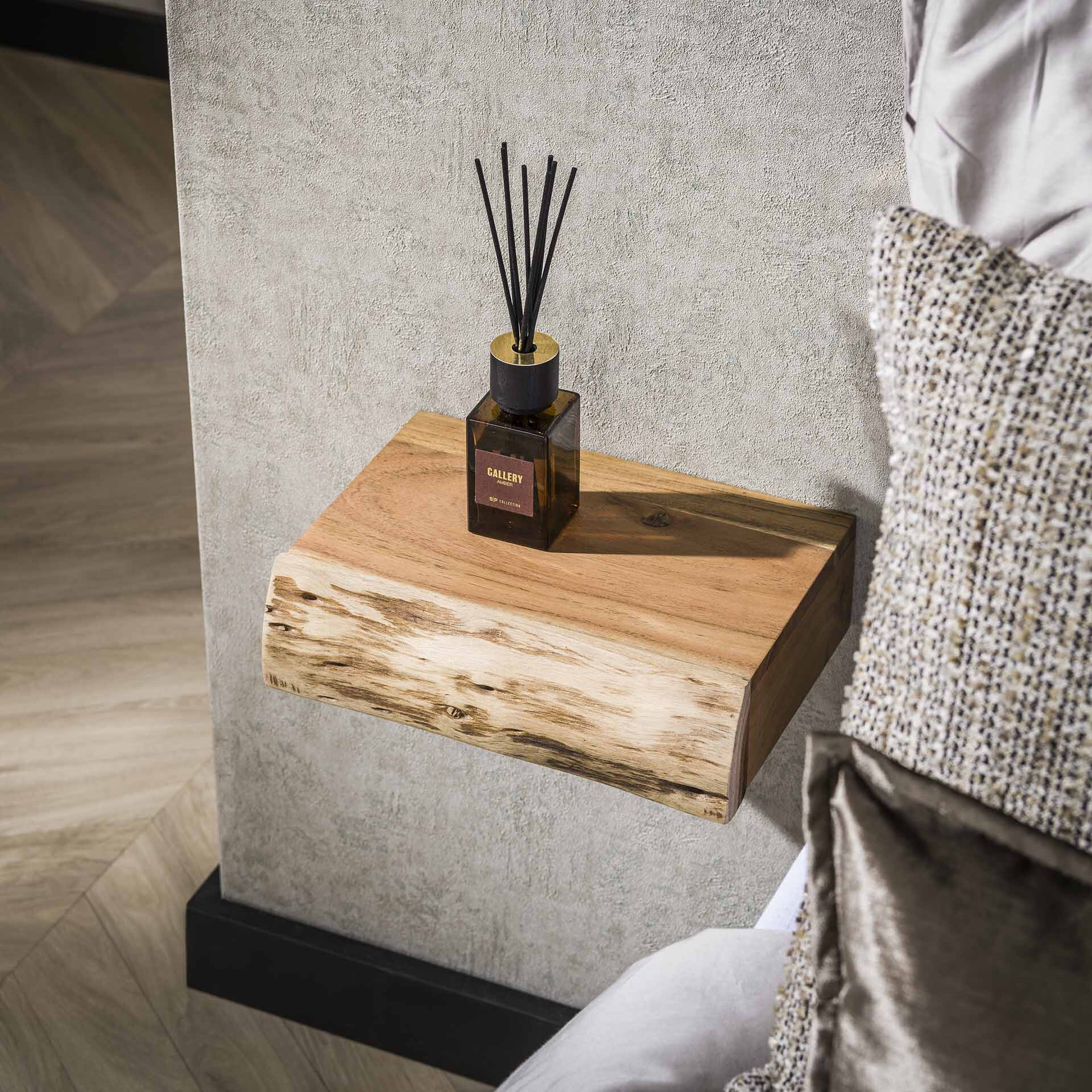 LifestyleFurn Hangend Nachtkastje Hind XS, Met 1 lade, Acaciahout, Set van 2 stuks - Massief acacia naturel