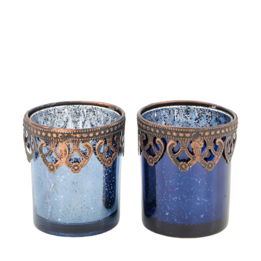 Dijk natural collections Kaarshouder glas l7b7h8 cm blauw - 