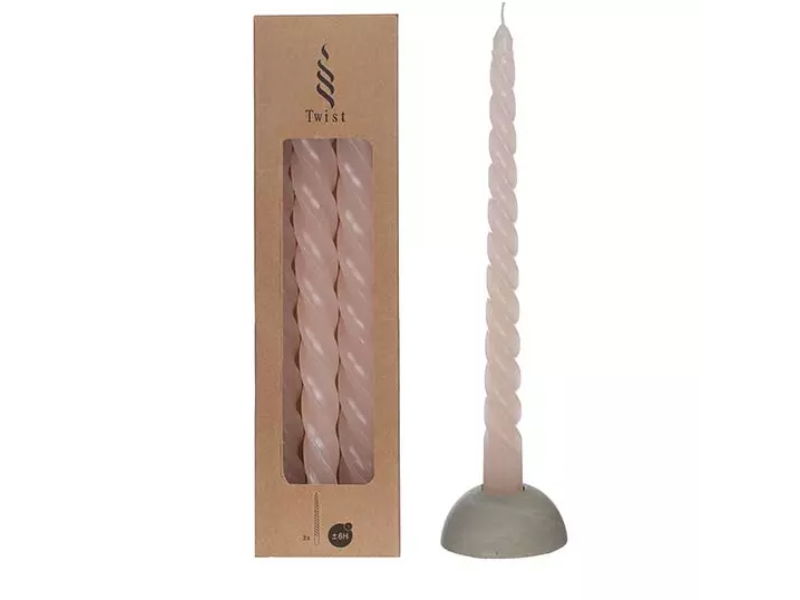 Hortus Twisted candles set 3 st, white pink - 