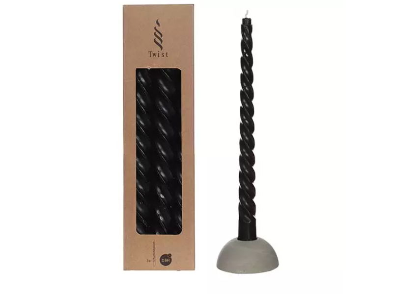 Hortus Twisted candles set 3 st, black - 