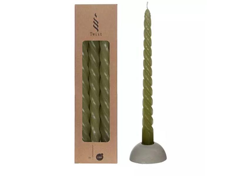 Hortus Twisted candles set 3 st, moss green - 