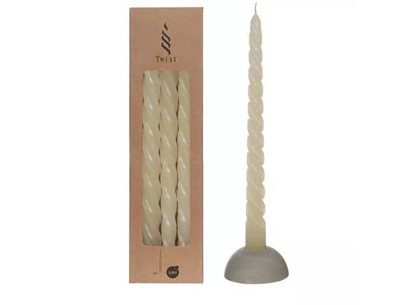 Hortus Twisted candles set 3 st, creme - 