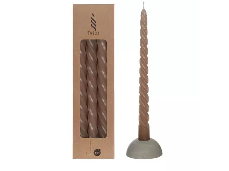 Hortus Twisted candles set 3 st, taupe - 
