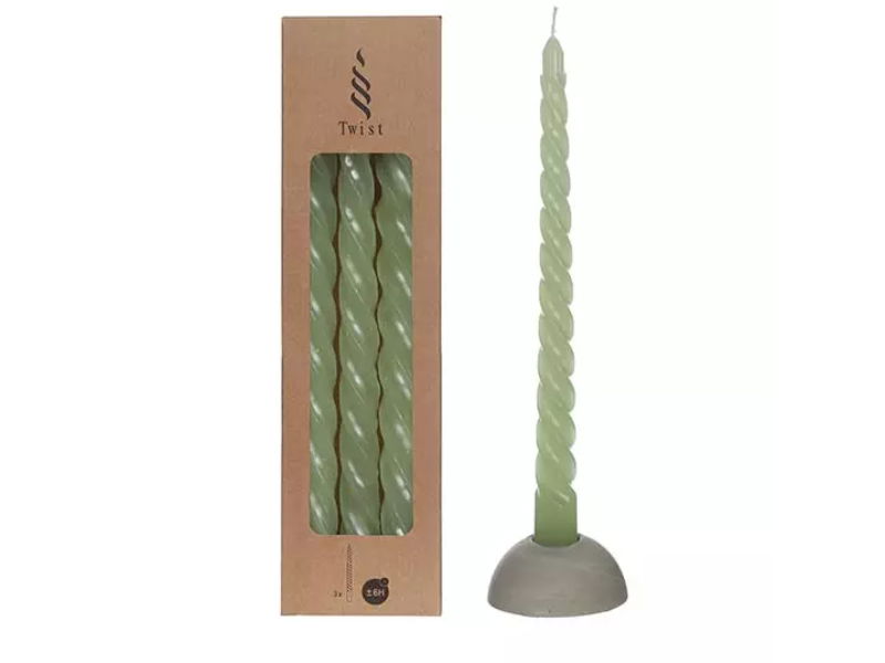 Hortus Twisted candles set 3 st, green - 