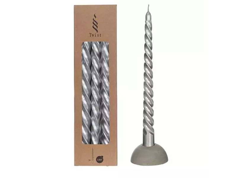 Hortus Twisted candles set 3 st, silver metallic - 