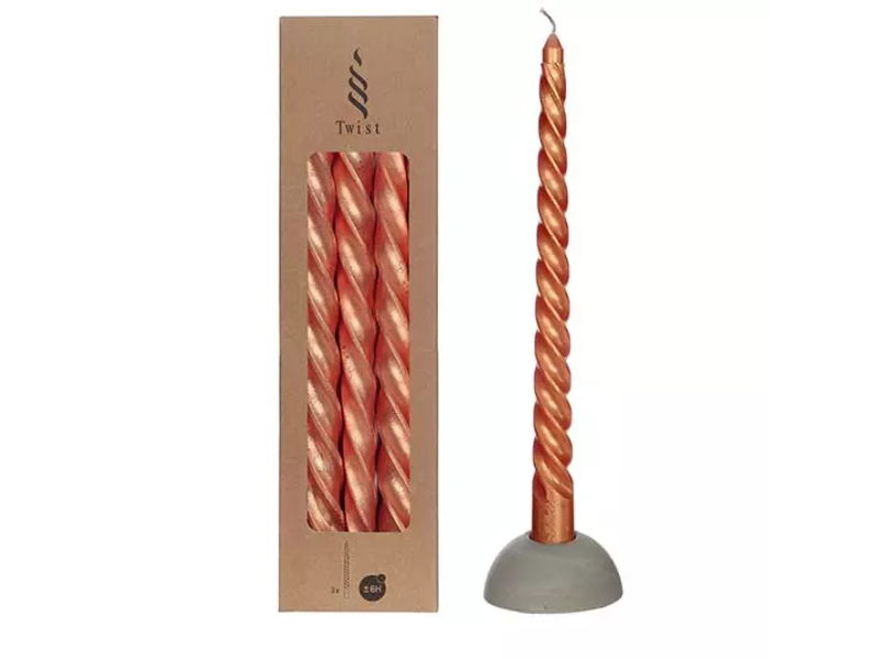 Hortus Twisted candles set 3 st, coper metallic - 
