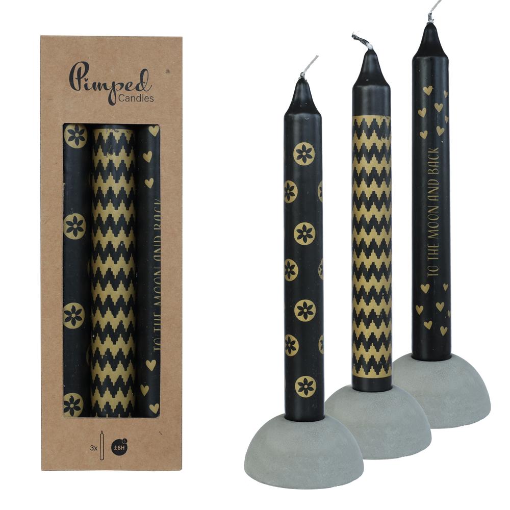 Hortus Pimped kaarsen to the moon black & gold, 3 st. - 