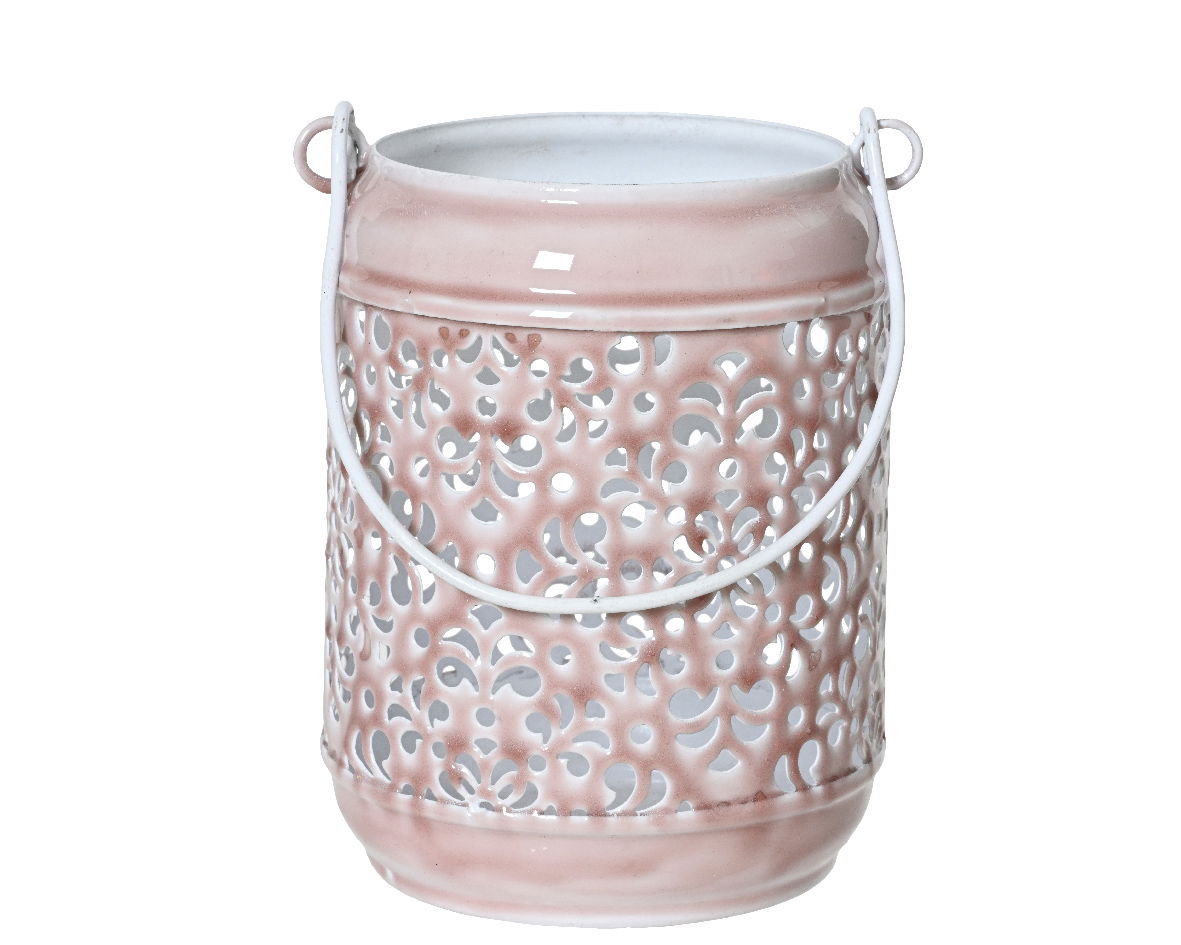 Decoris Theelichthouder ijzer d11h13 cm roze - 