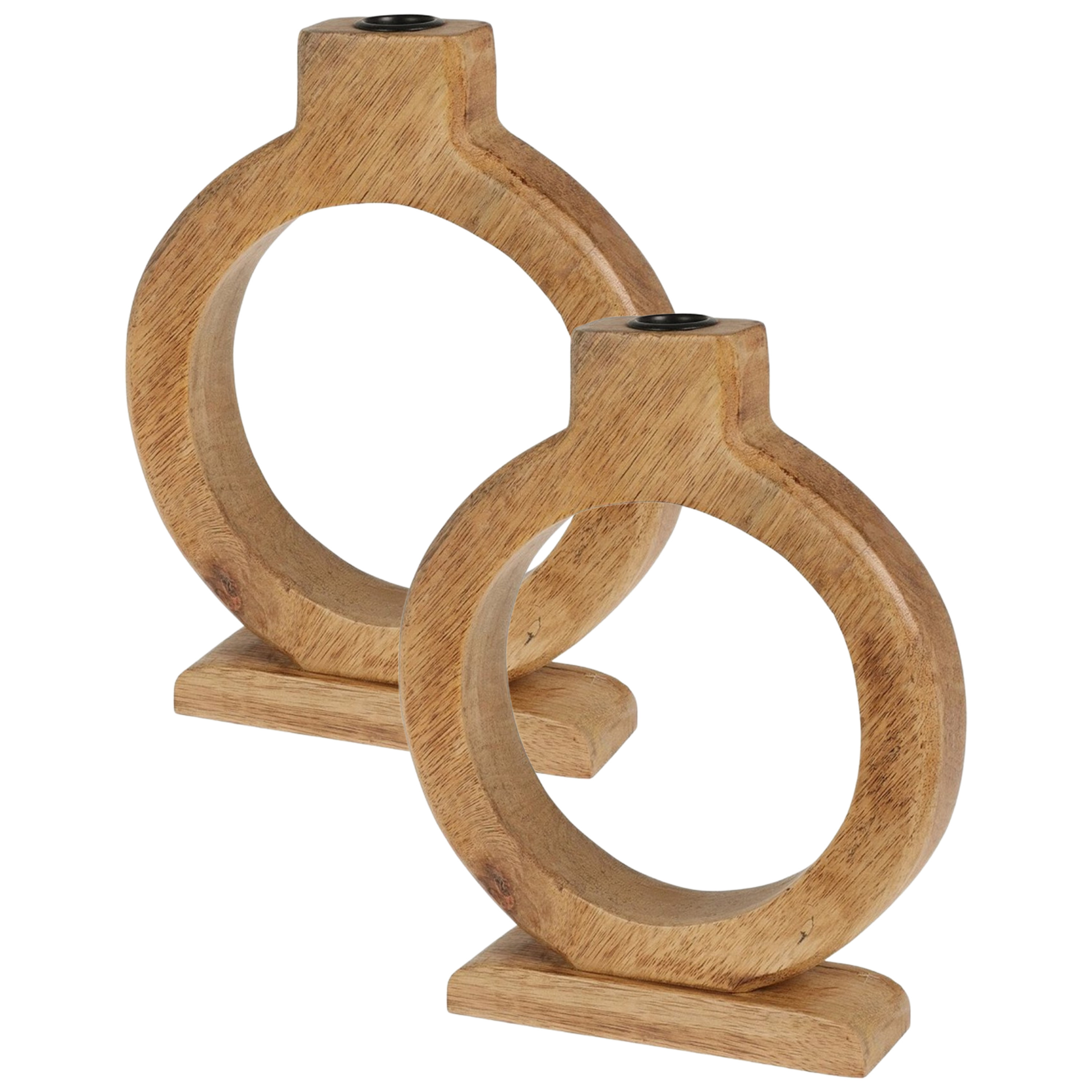 Home & Styling Kaarshouder - 2x - mangohout - 16 x 21 cm - kandelaar - bruin -