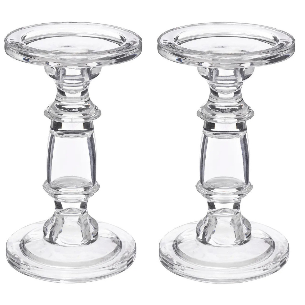 Atmosphera kaarsen kandelaar Decoglass - 2x - voor stompkaarsen - glas - transparant - 11 x 19 cm -