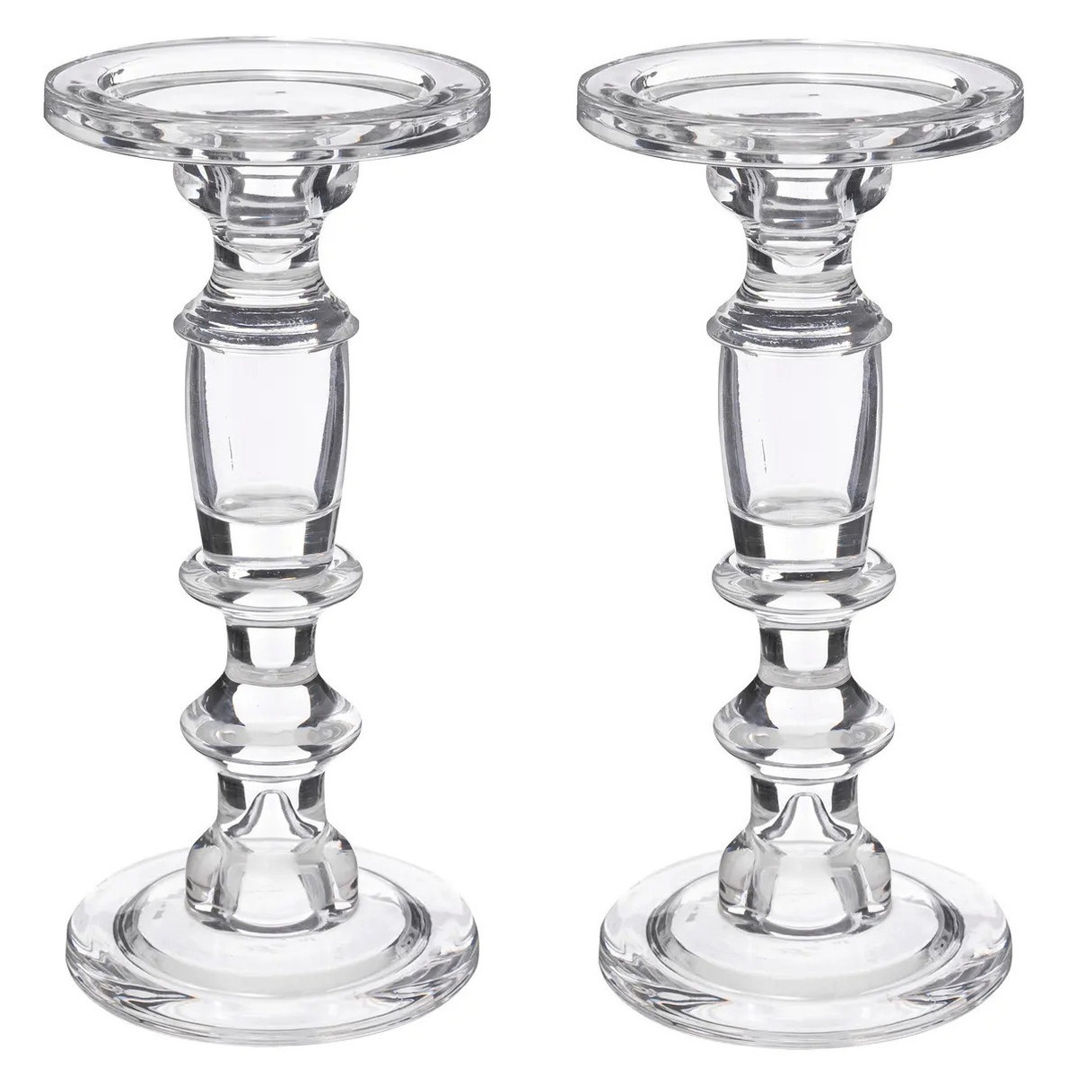 Atmosphera kaarsen kandelaar Decoglass - 2x - voor stompkaarsen - glas - transparant - 11 x 24 cm -