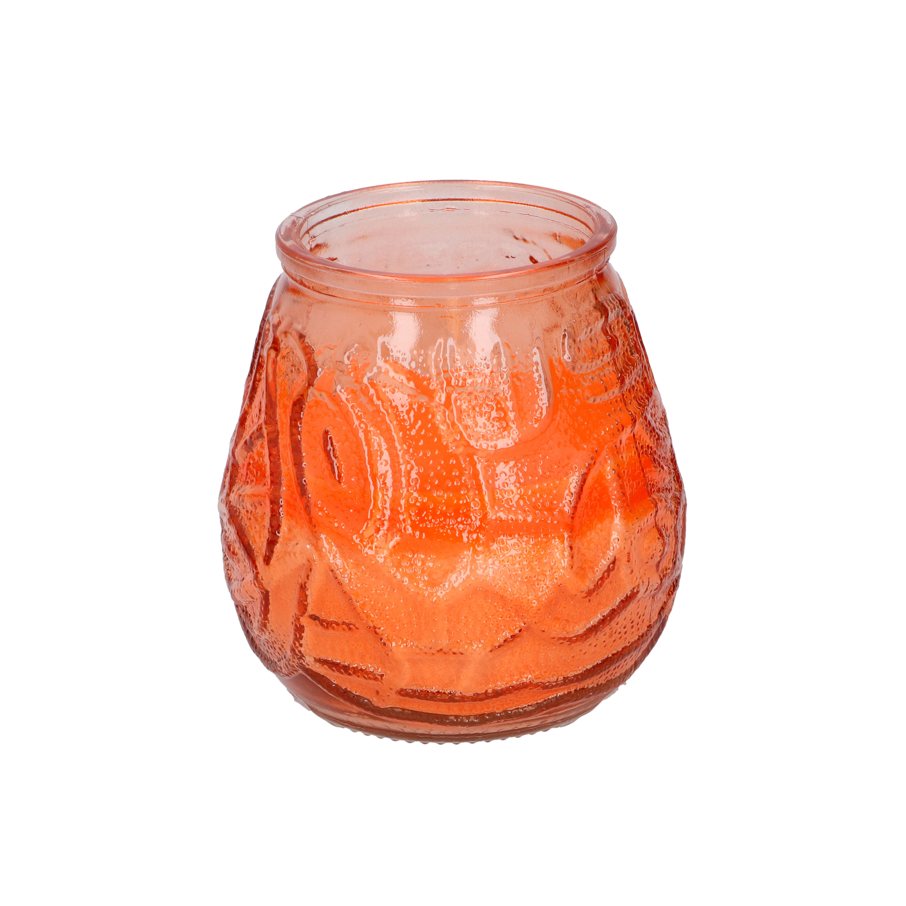 Arti Casa 1x Citronella lowboy tafelkaars - 10 cm - oranje glas -