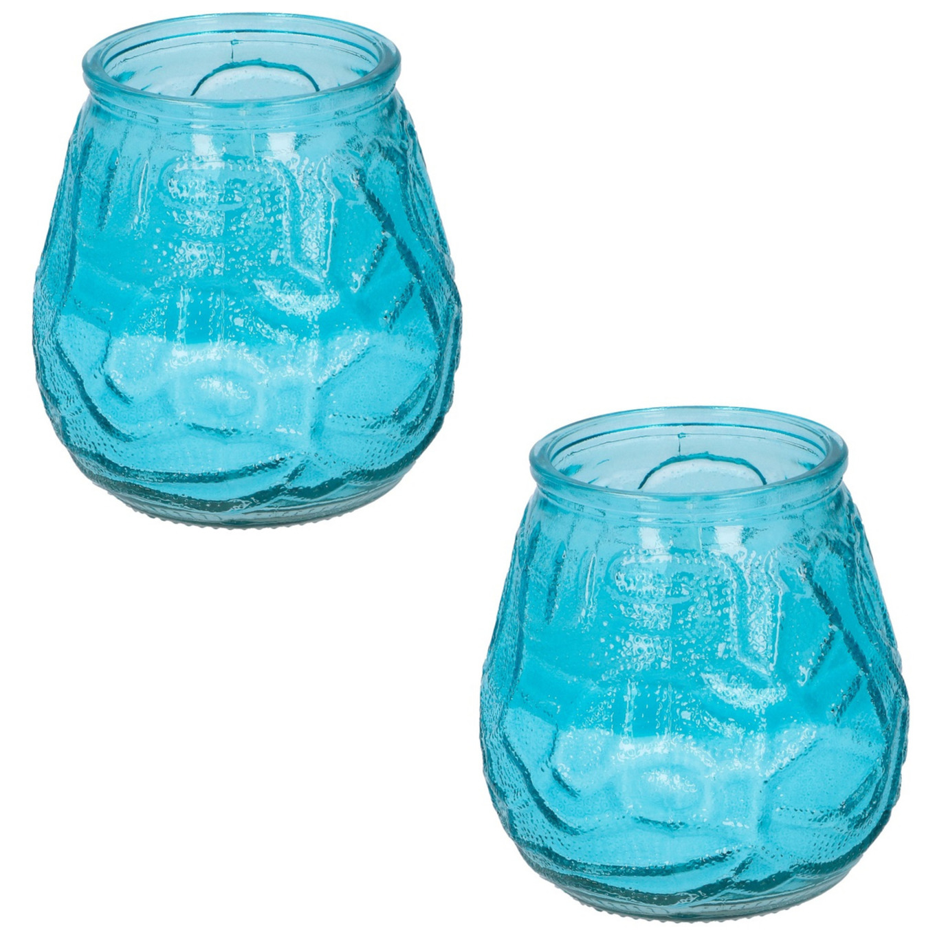 Arti Casa Set van 4x stuks citronella lowboy tafelkaarsen - 10 cm - blauw glas -