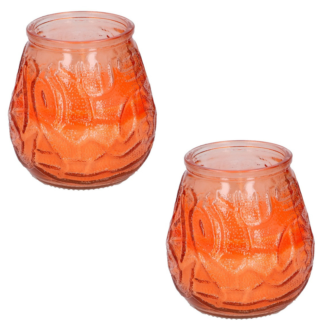 Arti Casa Set van 4x stuks citronella lowboy tafelkaarsen - 10 cm - oranje glas -