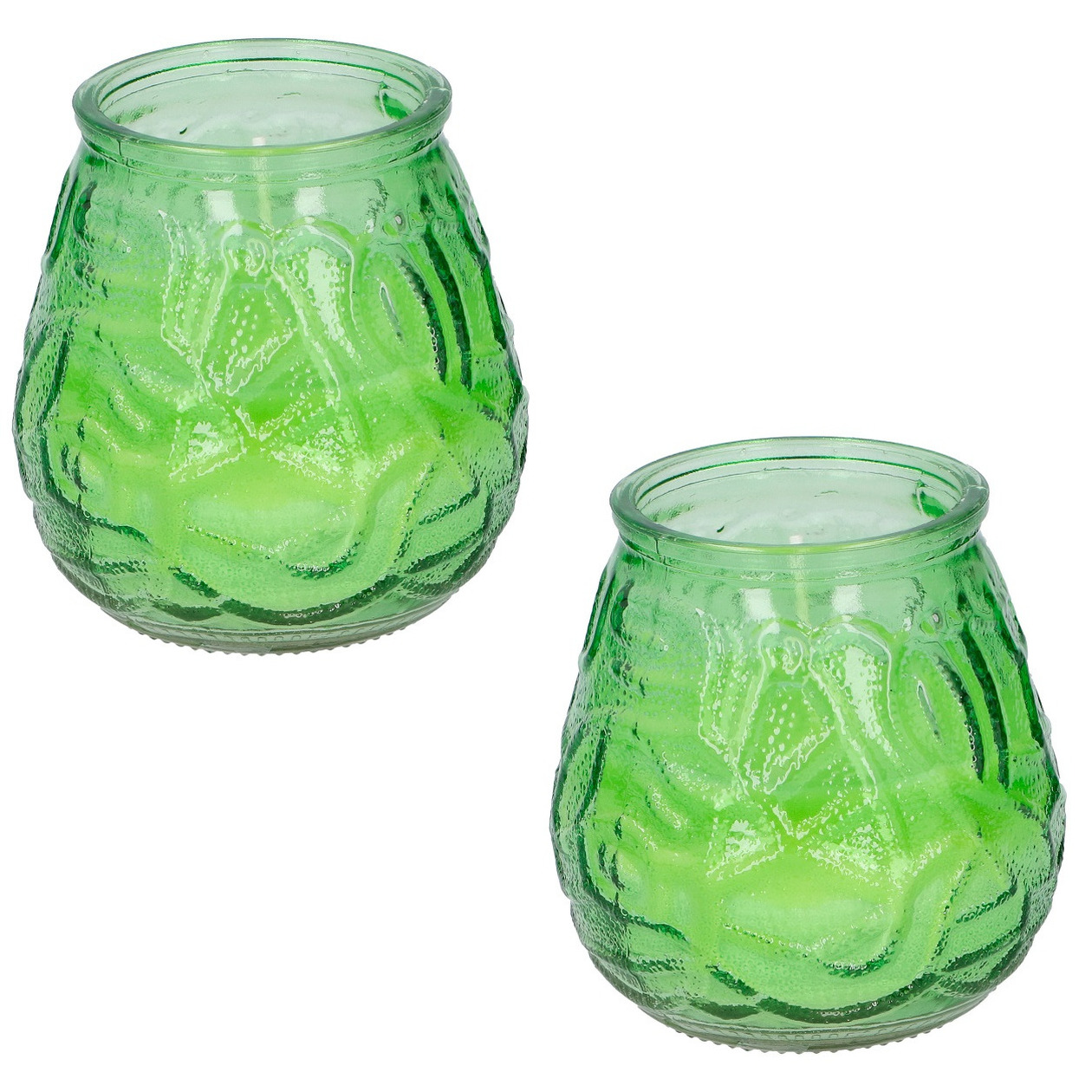 Arti Casa Set van 5x stuks citronella lowboy tafelkaarsen - 10 cm - groen glas -