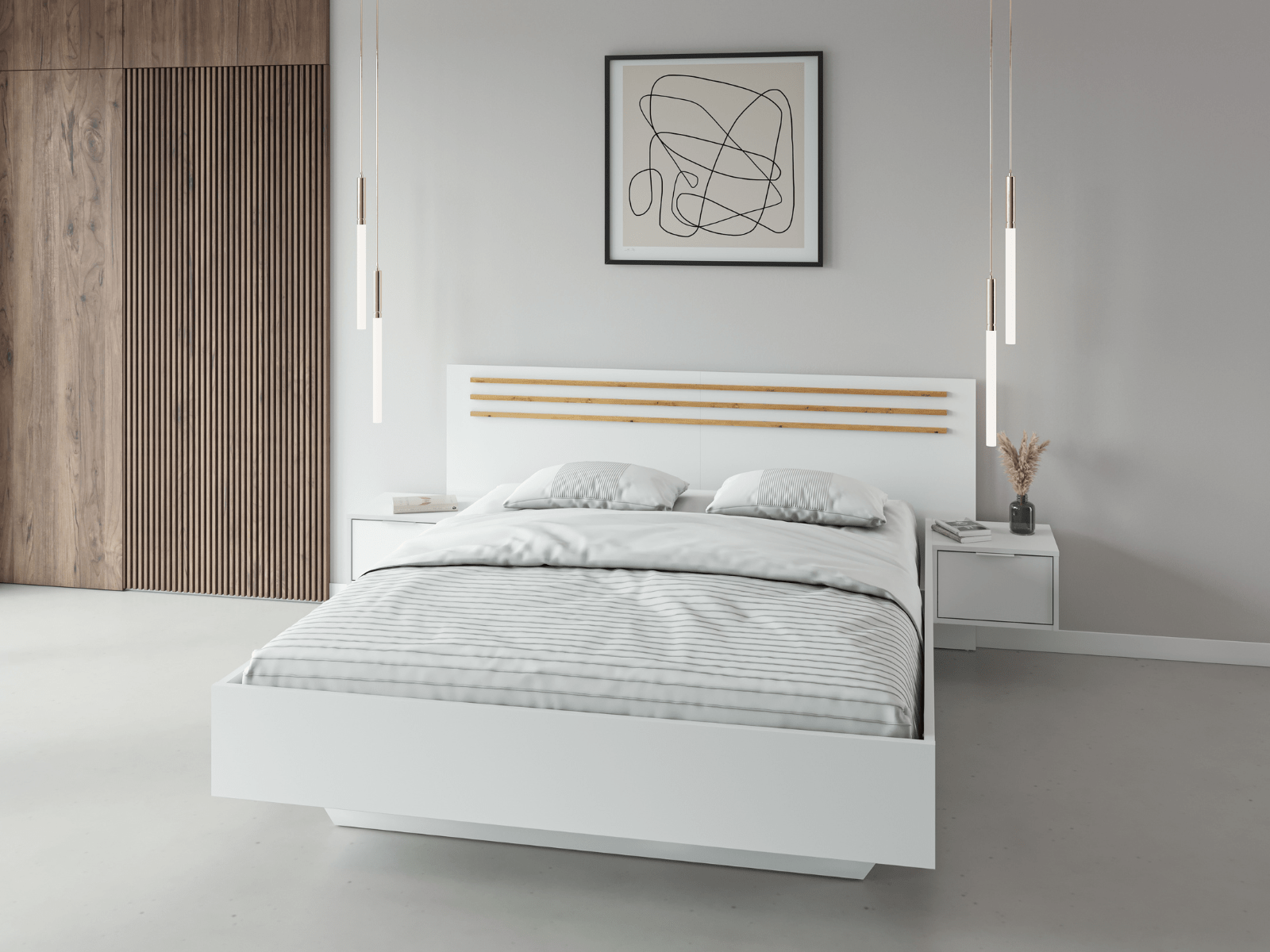 Mobistoxx Bed en nachtkastjes FLORACE met lade 180x200 cm wit/artisan eik