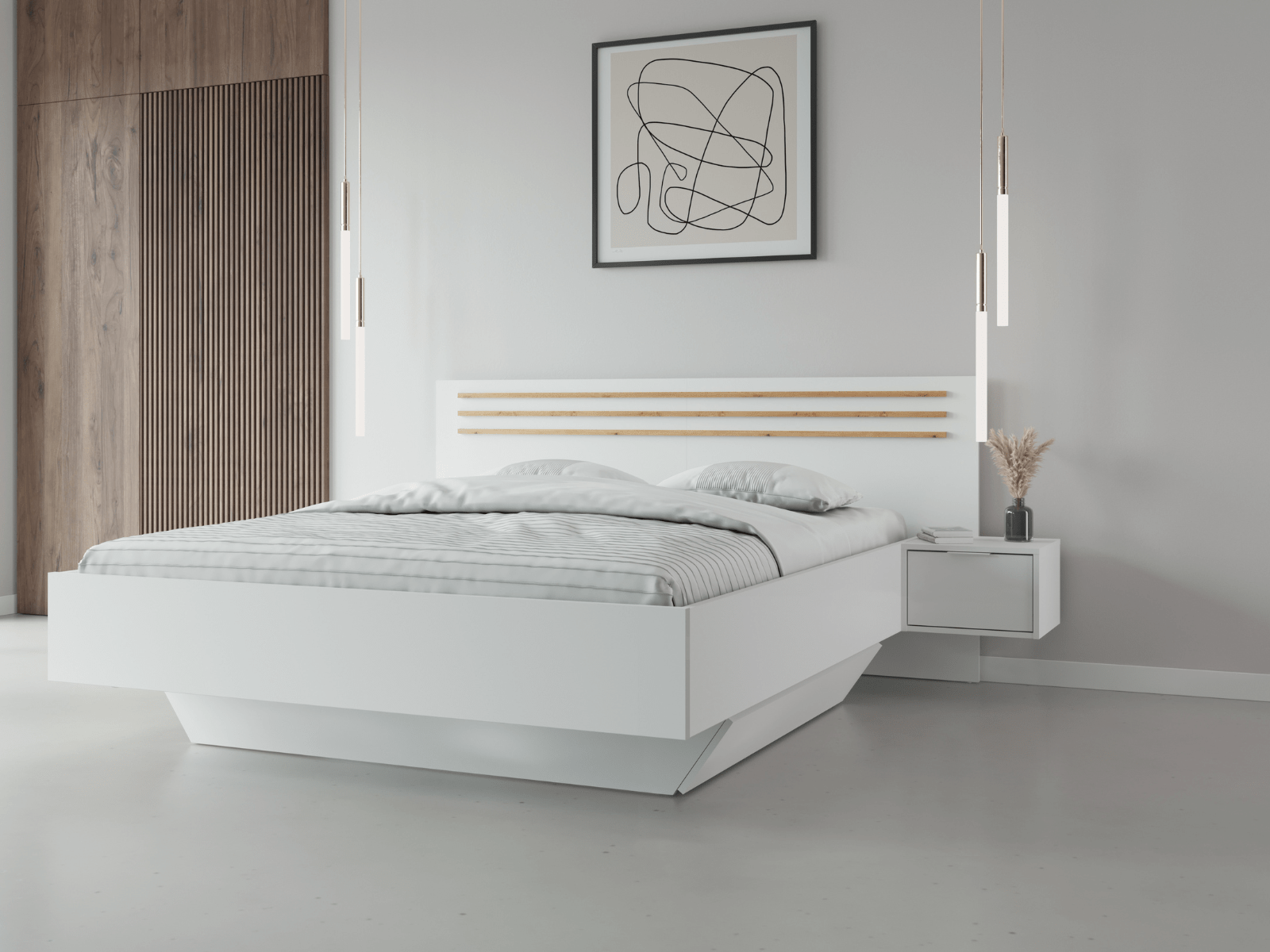 Mobistoxx Bed en nachtkastjes FLORACE met lades 180x200 cm wit/artisan eik