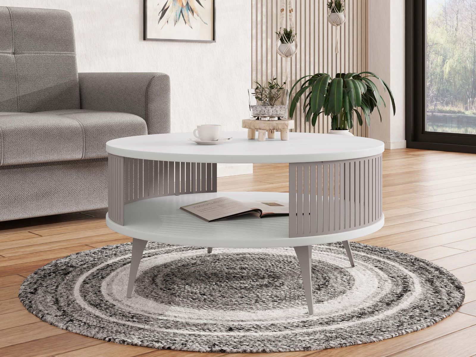Mobistoxx Ronde salontafel MOZAIKO ⌀75 cm kasjmier/wit