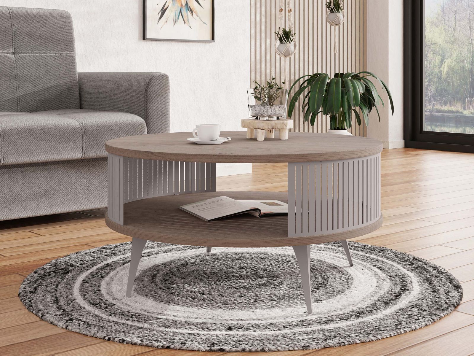 Mobistoxx Ronde salontafel MOZAIKO ⌀75 cm kasjmier/cremona eik