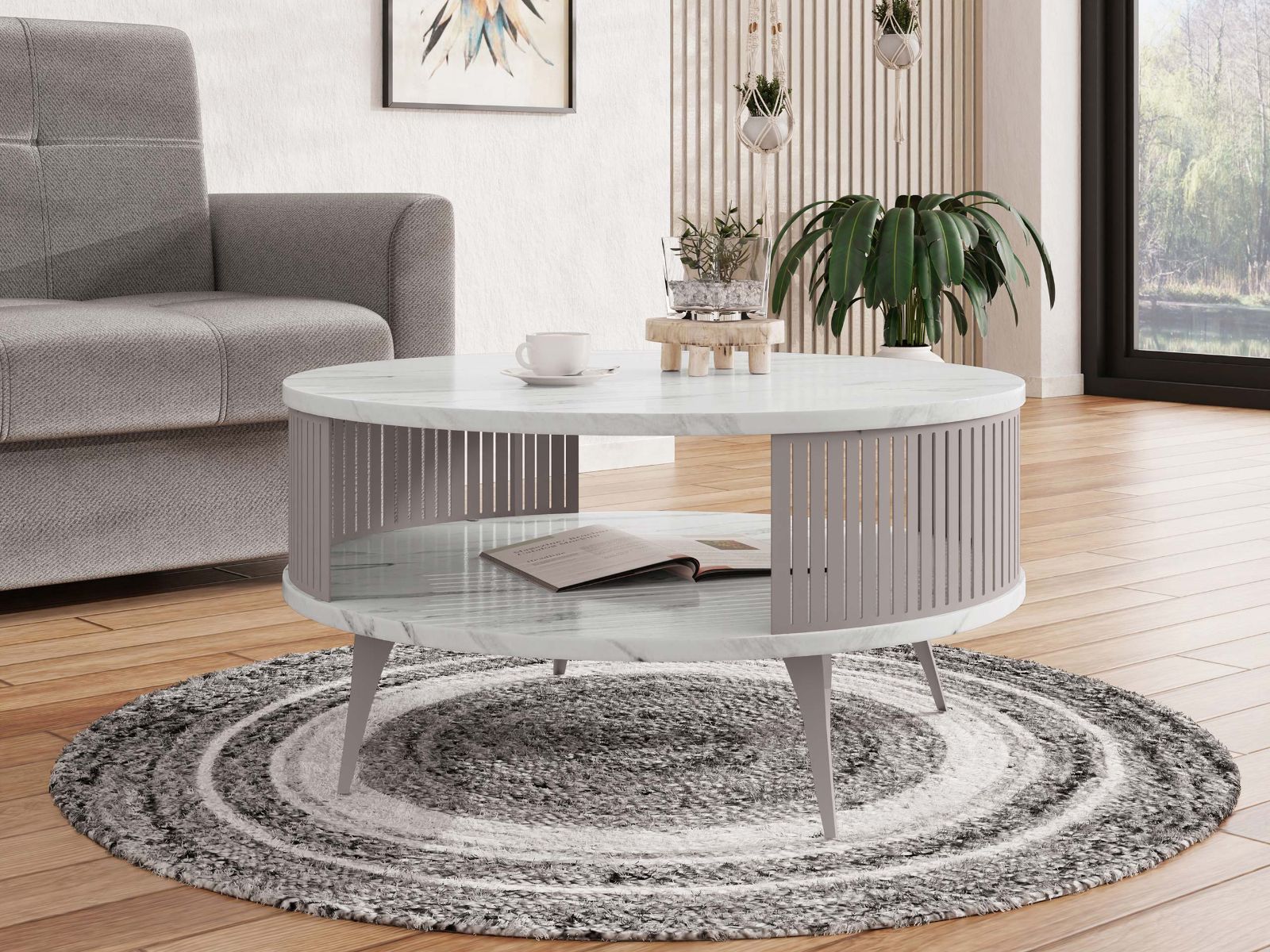 Mobistoxx Ronde salontafel MOZAIKO ⌀75 cm kasjmier/marmer wit