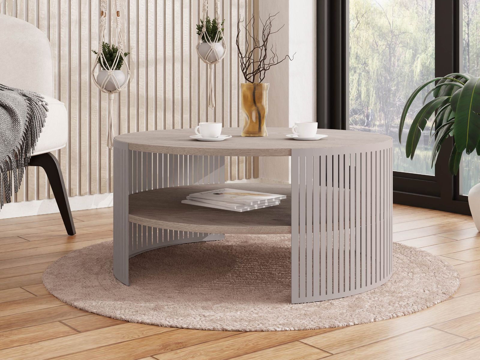 Mobistoxx Ronde salontafel ZINZARA ⌀ 75 cm kasjmier/cremona eik