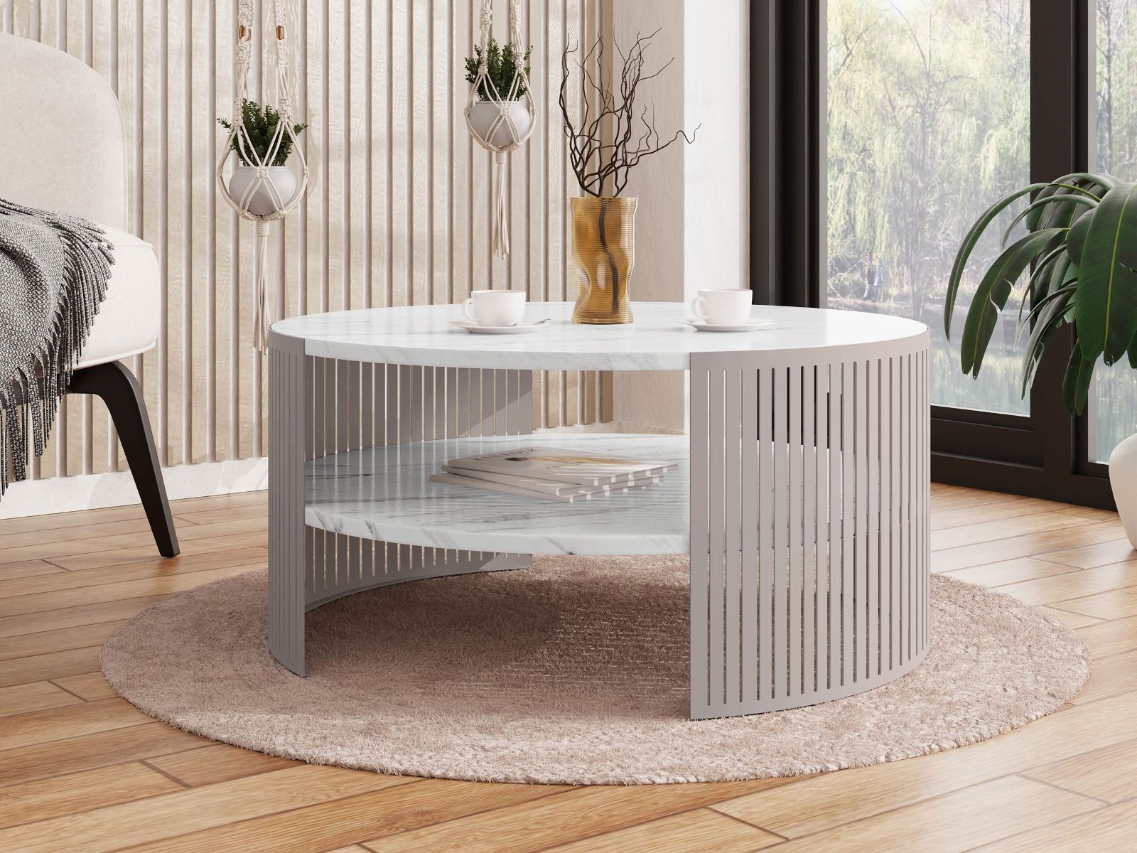 Mobistoxx Ronde salontafel ZINZARA ⌀ 75 cm kasjmier/marmer wit