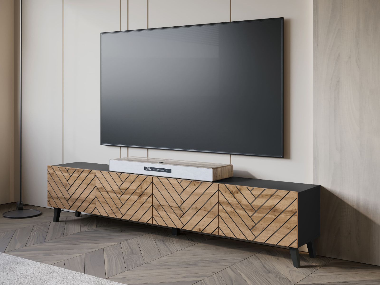 Mobistoxx Tv-meubel FUKETTE 4 klapdeuren 190 cm grafiet/wotan eik