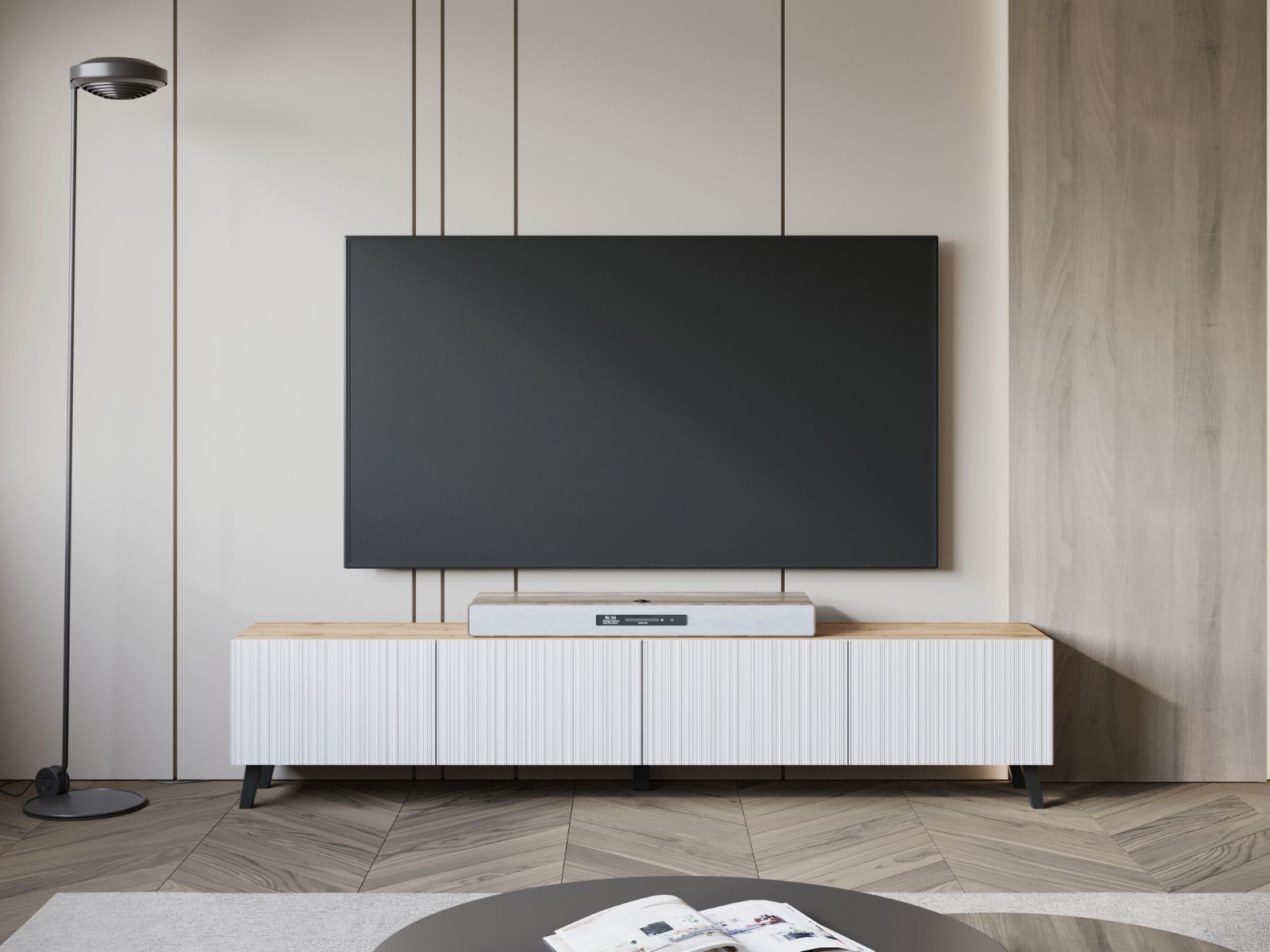 Mobistoxx Tv-meubel FUKETTE 4 klapdeuren 190 cm artisan eik/wit