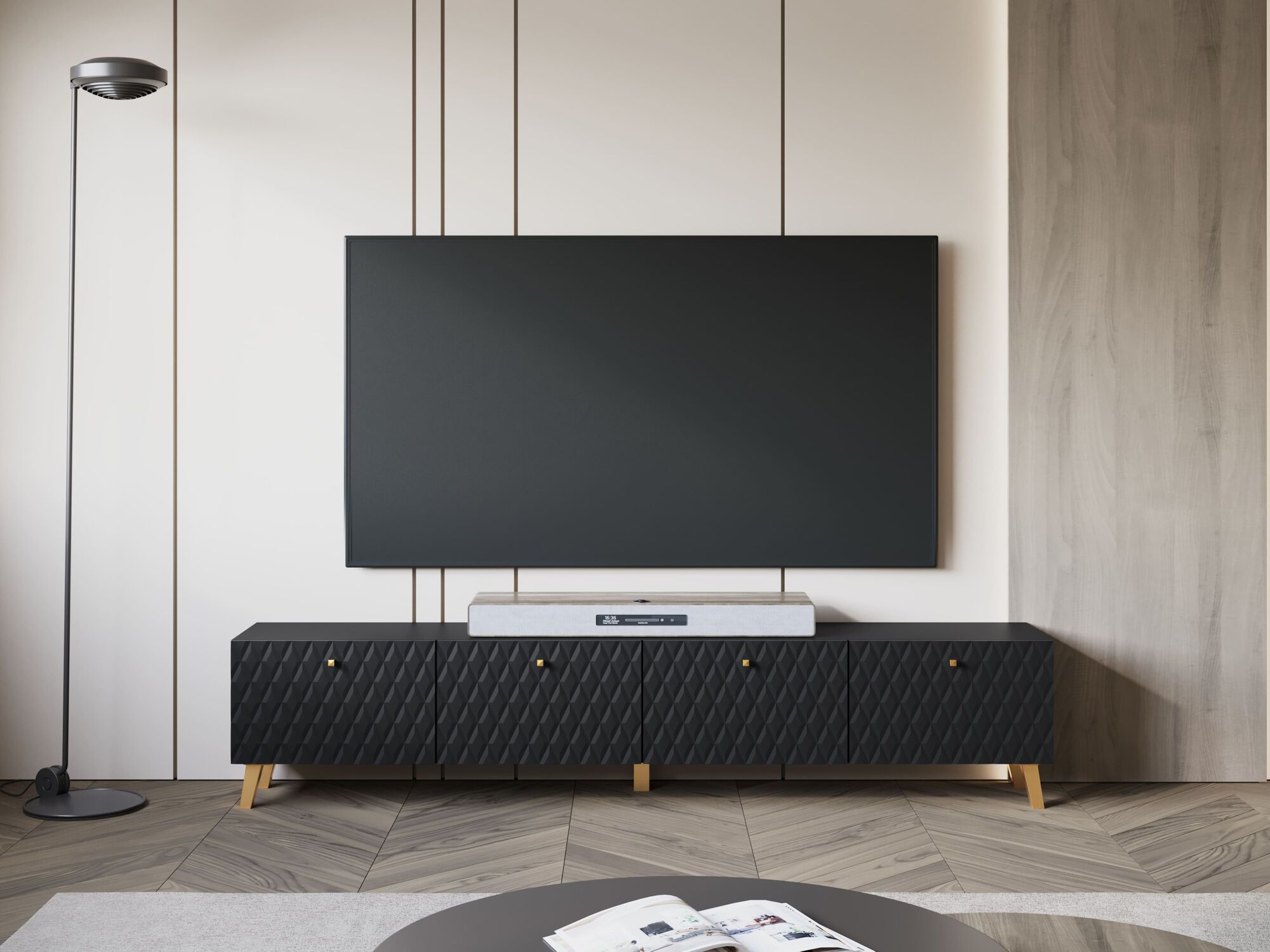 Mobistoxx Tv-meubel FUKETTE 4 klapdeuren 190 cm grafiet/goud