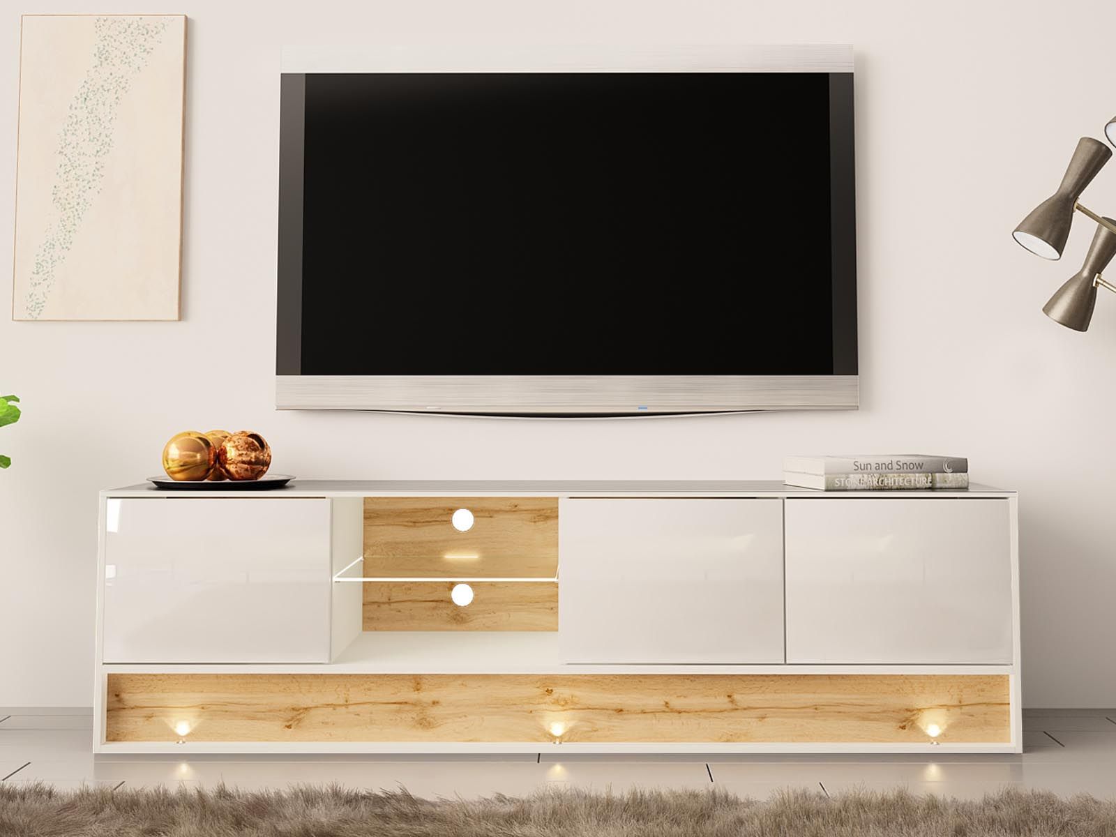Mobistoxx Tv-meubel VISION 3 deuren 2 vakken eik/hoogglans wit