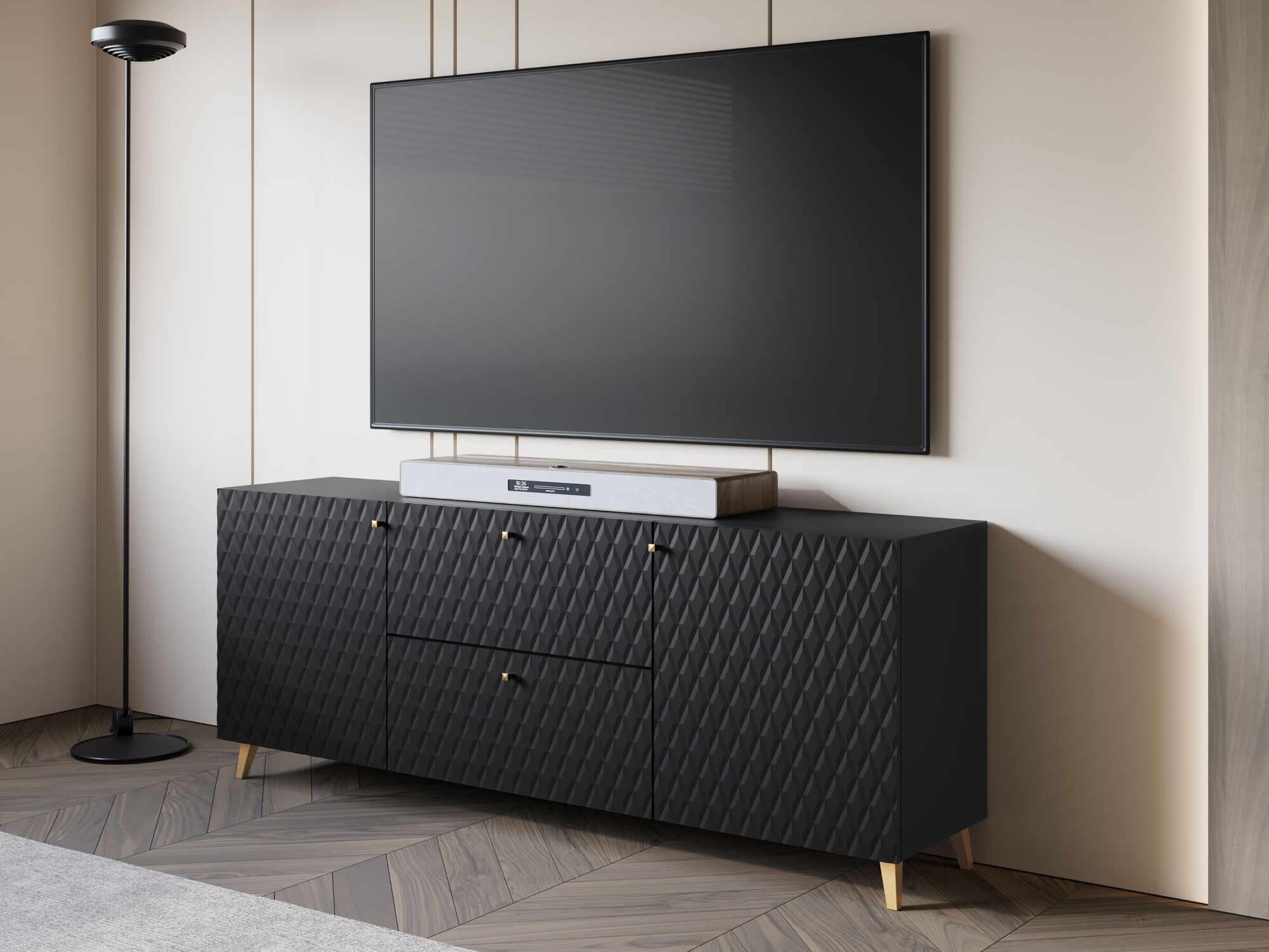 Mobistoxx Tv-meubel FUKETTE 2 deuren 2 lades 180 cm grafiet/goud