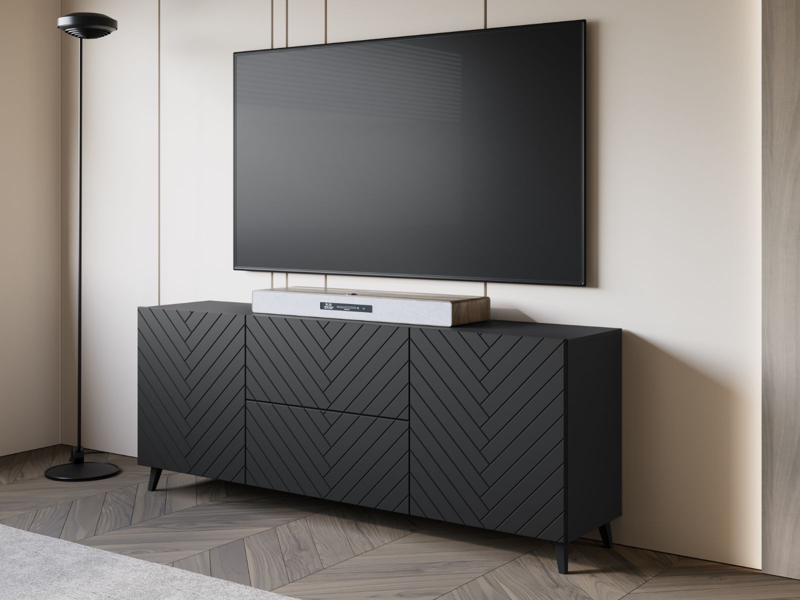Mobistoxx Tv-meubel FUKETTE 2 deuren 2 lades 180 cm grafiet/zwart
