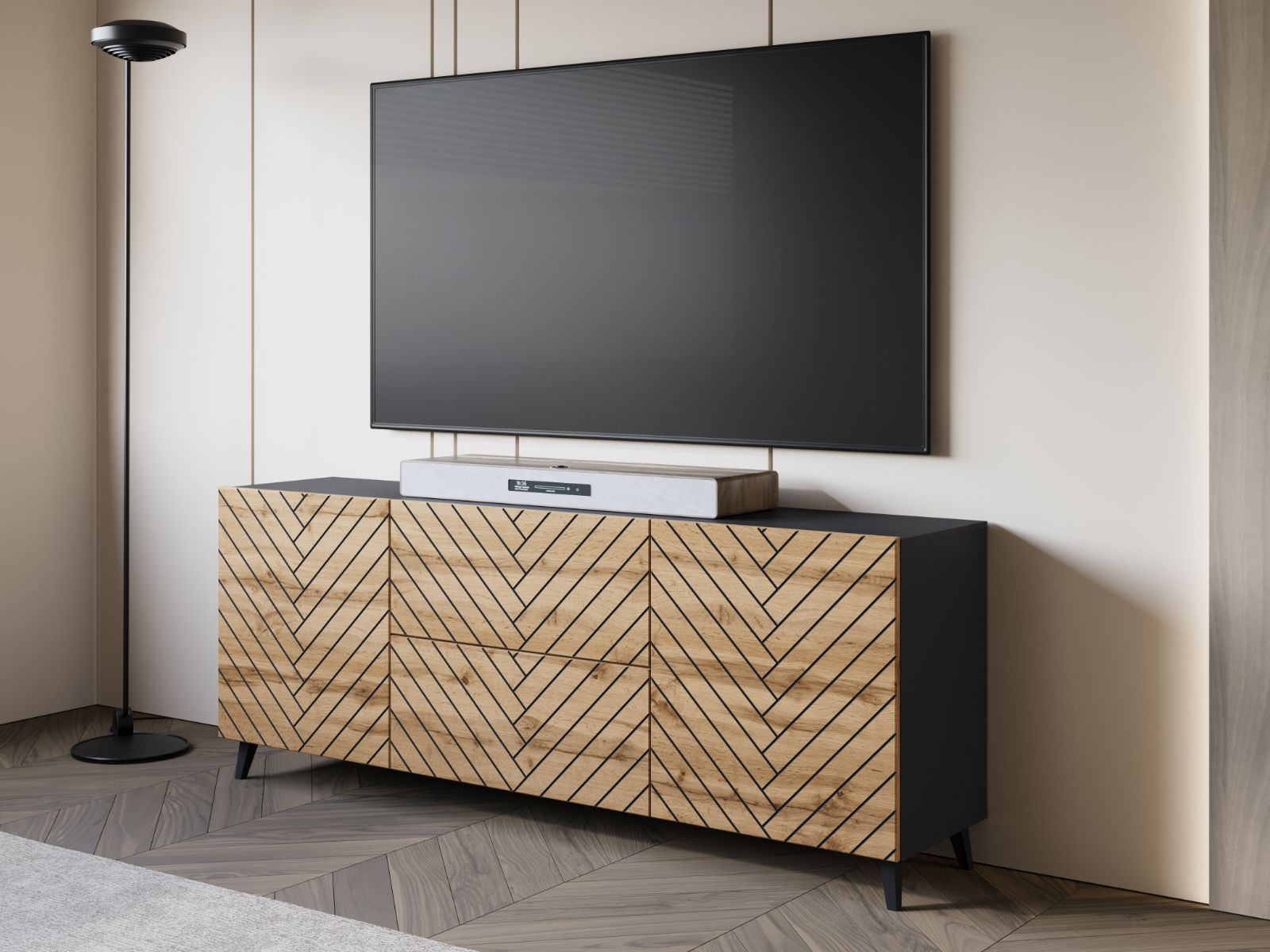 Mobistoxx Tv-meubel FUKETTE 2 deuren 2 lades 180 cm grafiet/wotan eik