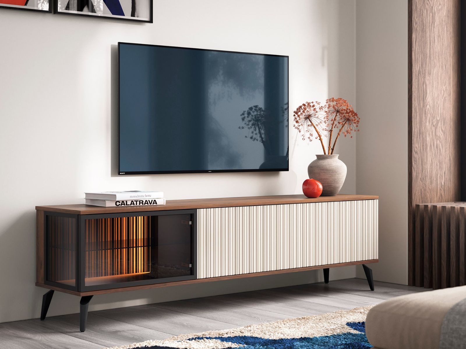 Mobistoxx Tv-meubel VENRUTA 180 cm warmia walnoot/kasjmier met led