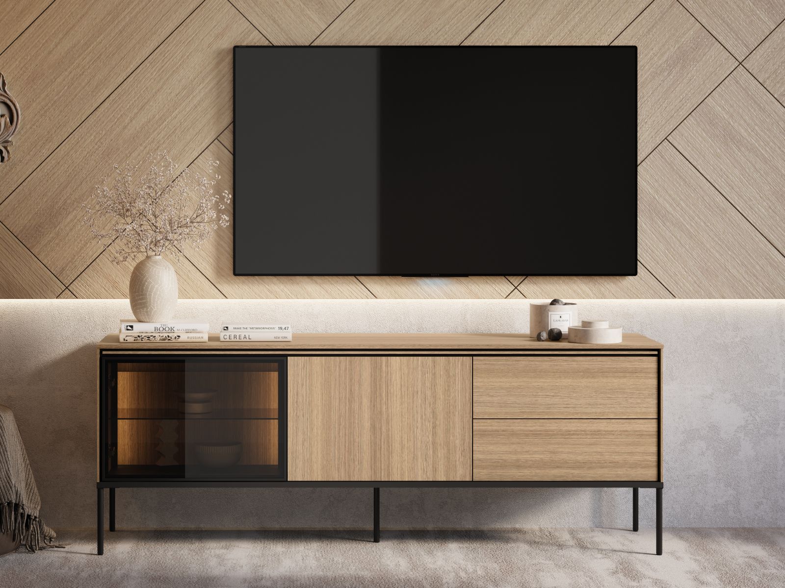 Mobistoxx Tv-meubel VIDDO II 2 deuren 2 lades 167 cm linea eik met led