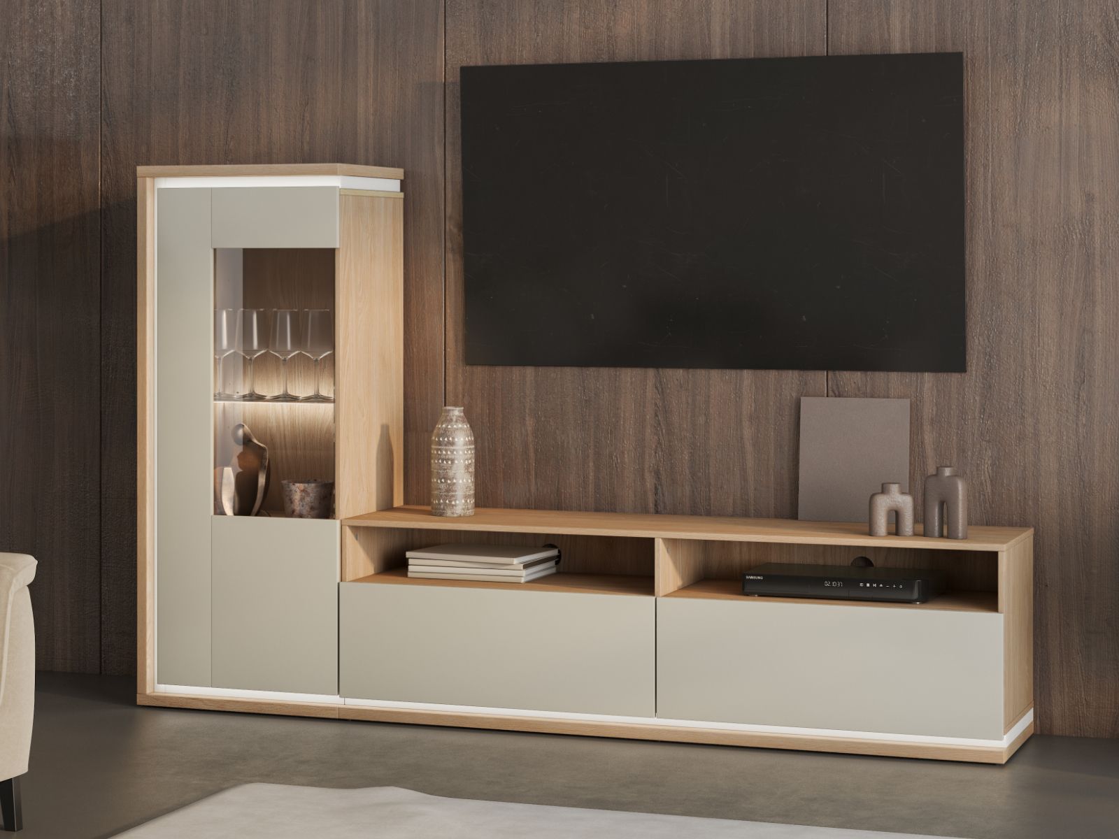 Mobistoxx Tv-meubel set DOLCE 1 deur 2 lades kasjmier/eik