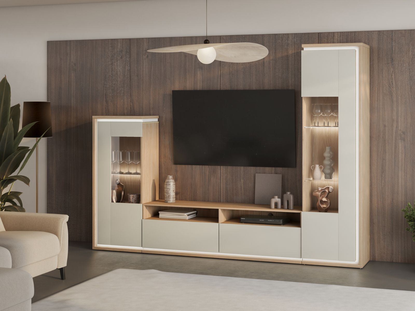 Mobistoxx Tv-meubel set DOLCE 2 deuren 2 lades kasjmier/eik