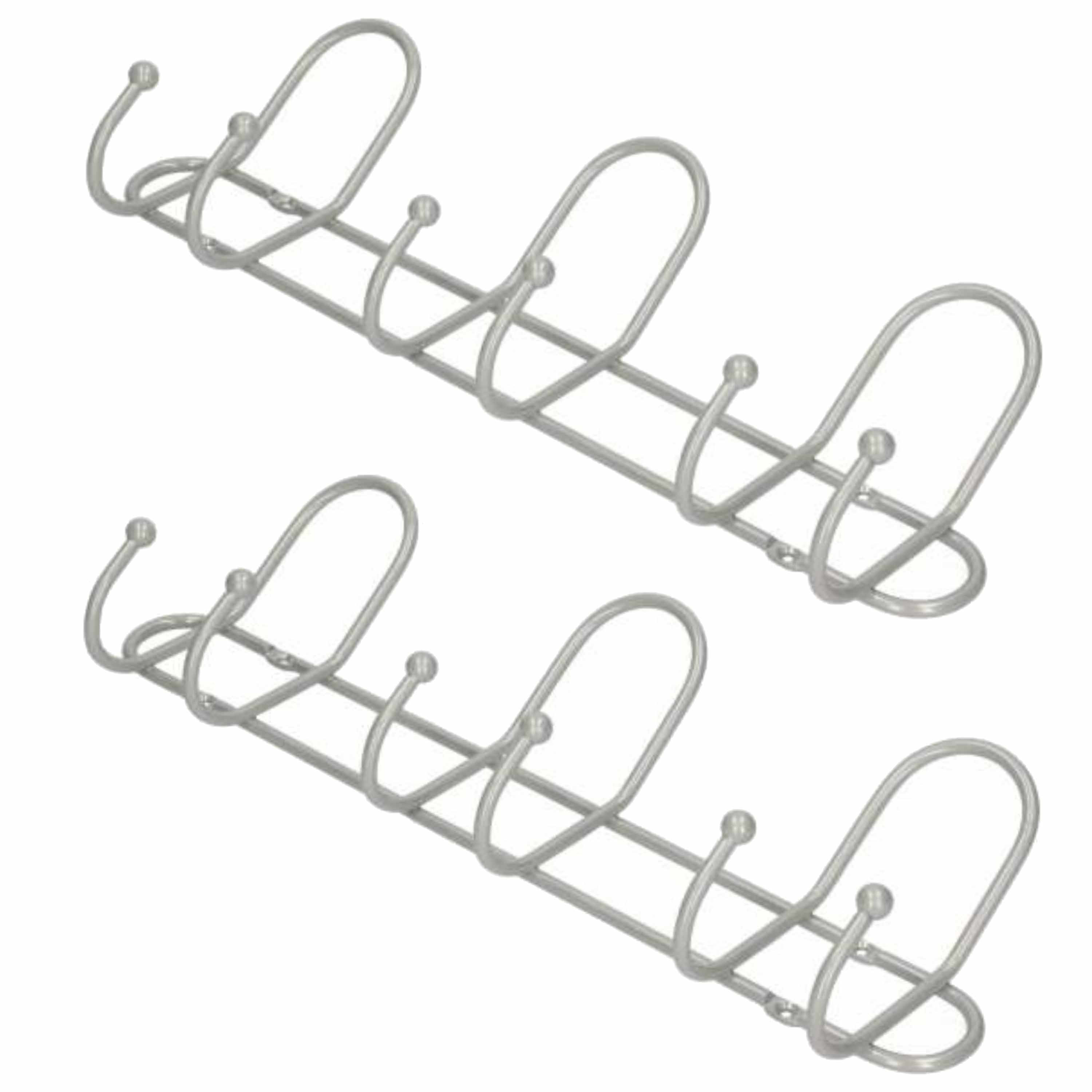Merkloos 2x Luxe kapstokken / jashaken / wandstokken zilver metaal 3x dubbele brede haak 14 x cm -