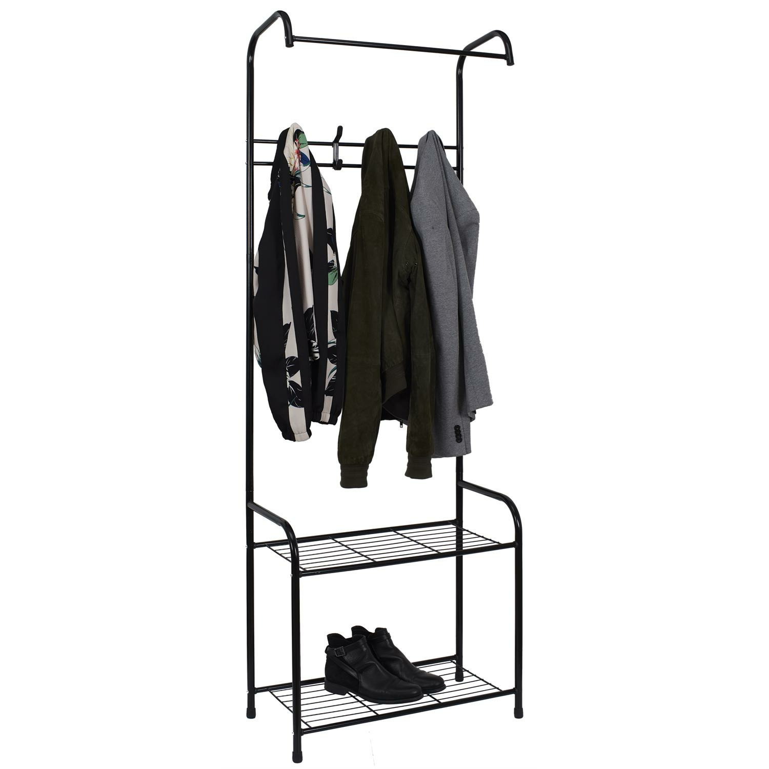Home Deco Factory Kapstok - zwart - metaal - met planken - 61 x 30 x 170 cm - staand -