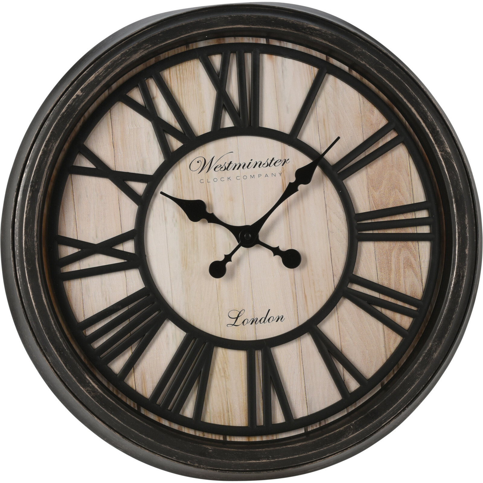 H&S Collection Wandklok huiskamer - Bologna - wand/muur - Dia 50 cm - zwart/hout/glas -
