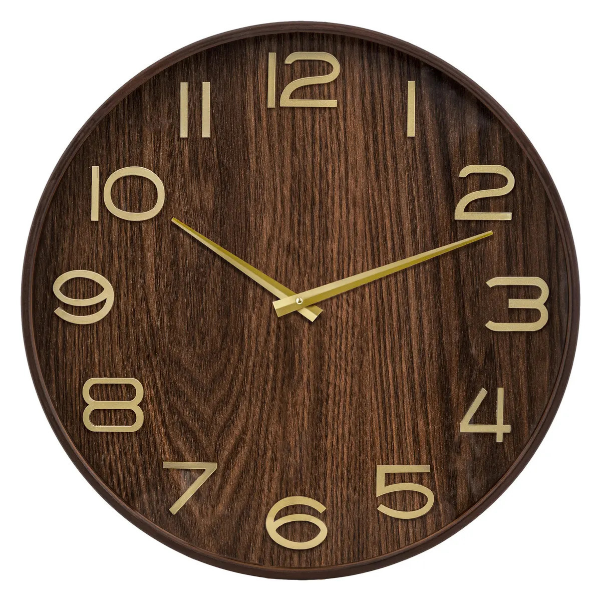 Atmosphera Wandklok/muur klok - Woody - Dia 55 cm - hout - bruin -