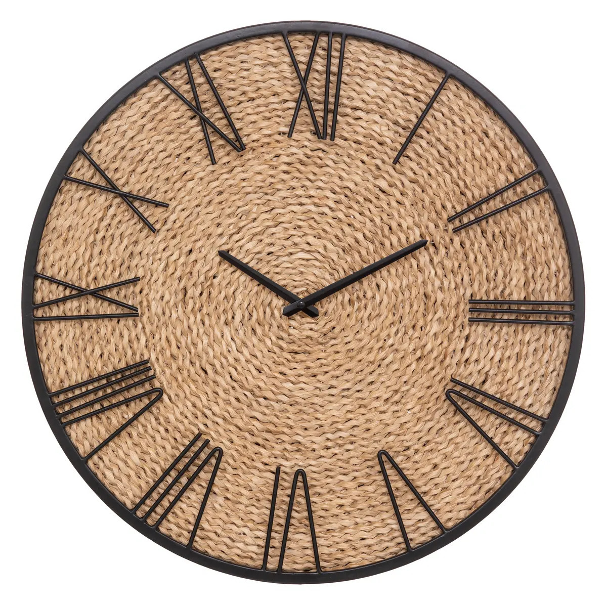 Atmosphera Wandklok/muur klok Mumbai - Dia 50 cm - metaal/jute - beige -