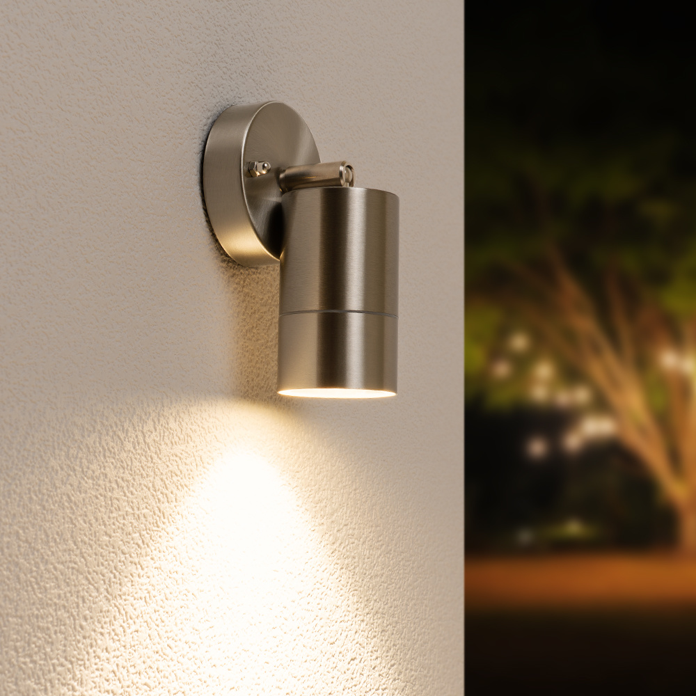 HOFTRONIC™ Lago kantelbare wandlamp - Dimbaar - IP44 - Incl. 4000K neutraal wit GU10 spotje - Spotlight voor binnen en buiten - Geschikt als wandspot en plafondspot - RVS