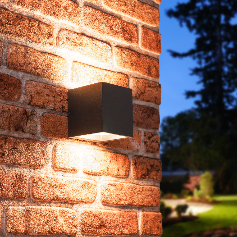 HOFTRONIC™ Cuba LED wandlamp - voor 2 GX53 spots - IP65 waterdicht voor binnen en buiten - Max. 2x 9 watt - Vierkant - Geschikt voor badkamer en tuin - Up and down light - Zwart