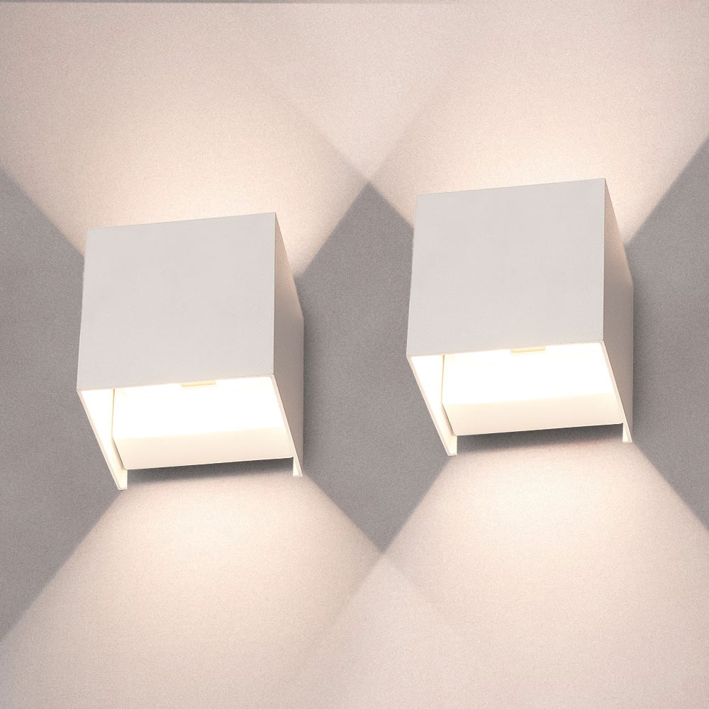 HOFTRONIC™ Set van 2 Kansas - LED wandlamp kubus - 7 Watt - 3000K warm wit - Up & Down light - IP65 - Wit - Binnen en buiten