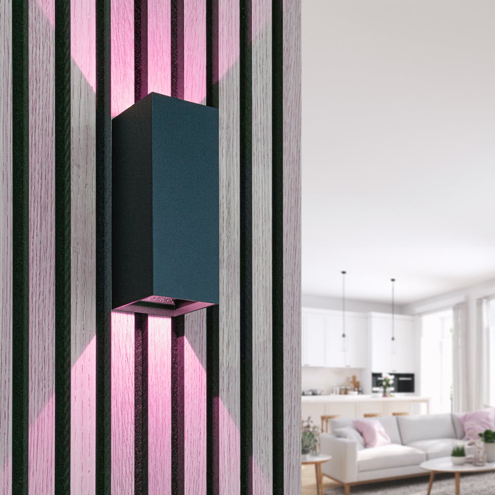 HOFTRONIC SMART Smart WiFi+ Bluetooth LED Wandlamp Miles S - Dimbaar - 10 Watt - RGBWW - Up & Down light - IP65 - Zwart - Binnen en buiten