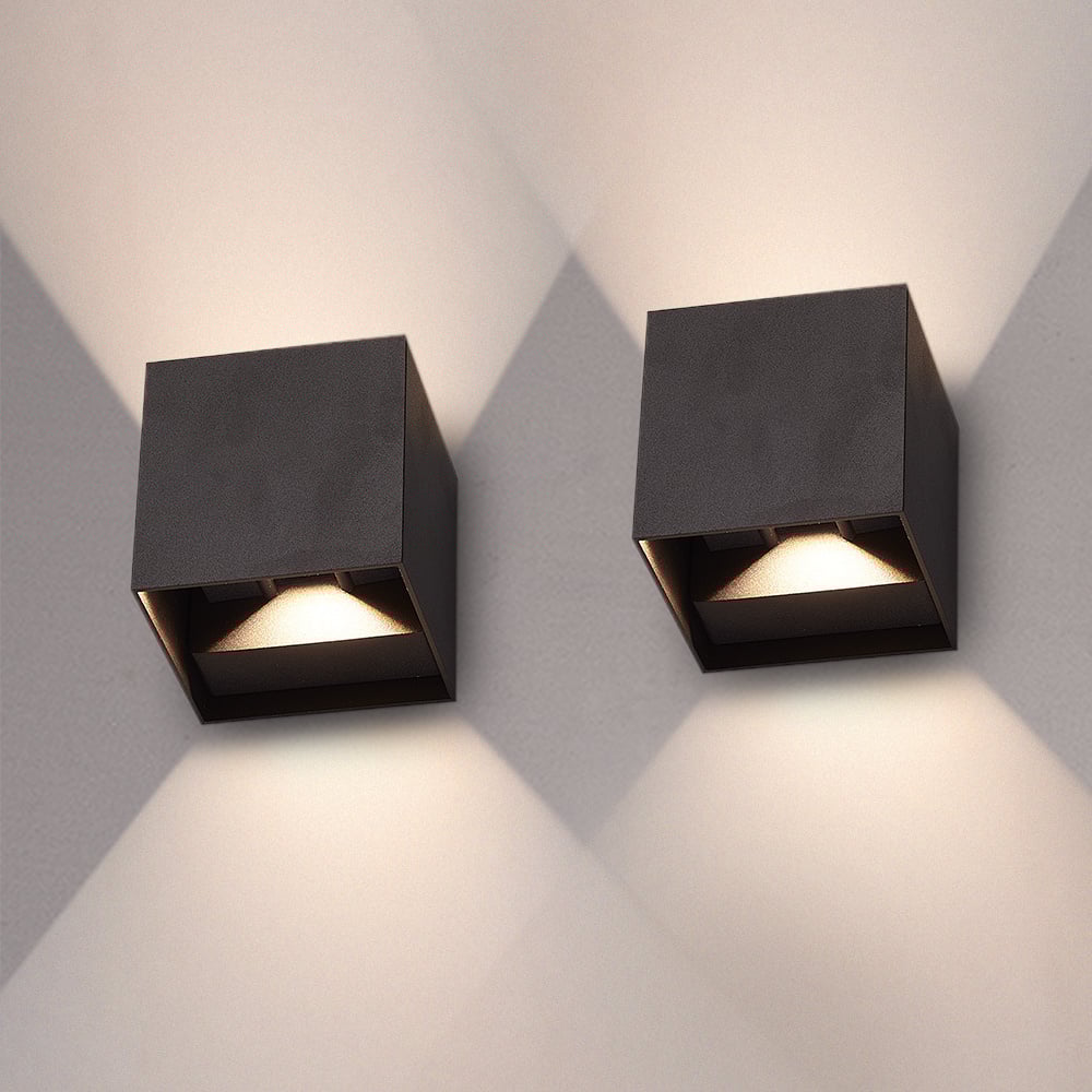 HOFTRONIC™ Set van 2 Kansas - Dimbare LED wandlamp kubus - 7 Watt - 3000K warm wit - Up & Down light - IP65 waterdicht - Zwart - Wandverlichting voor binnen en buiten